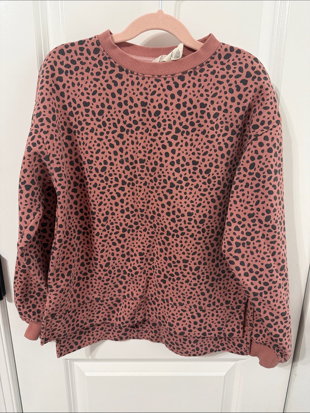 H&M Mauve Pink Leopard-Print Crew Sweatshirt
